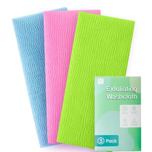 RIUOTA 3 Pieces Exfoliating Washcloth Towel African Net Sponge Japanese Washcloth Exfoliating Sponge Loofah Exfoliating Body for Body Exfoliation(Pink,Blue,Green)