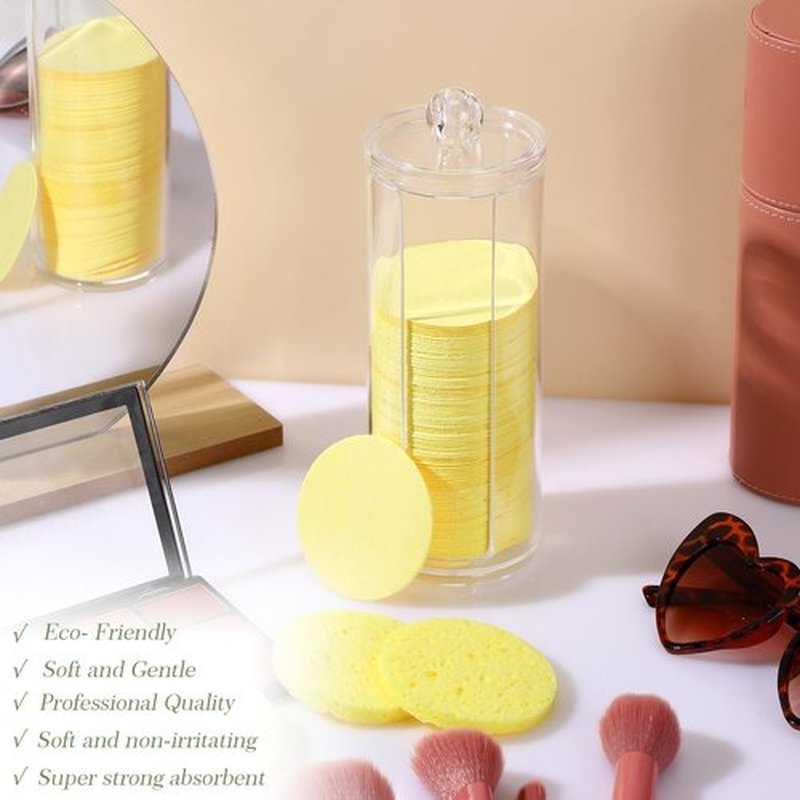 120 Pcs Compressed Facial Sponges Natural Face Exfoliator Disposable Face Sponges for Cleansing Round Soft Facial Scrubber Pads with Storage Container for Makeup Removal Travel (Lemon Yellow)