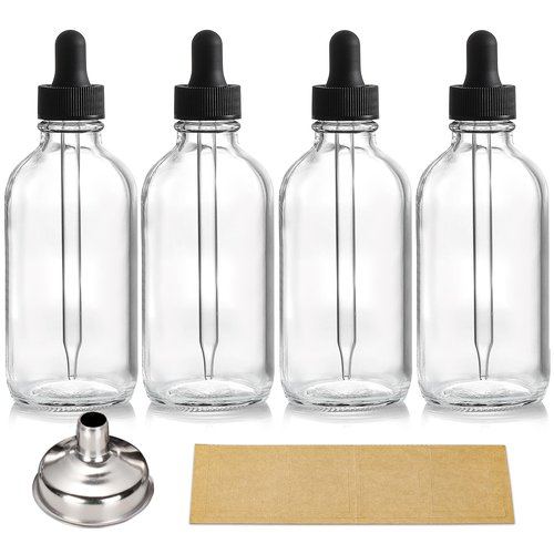 AOZITA 4 Pack, 4oz Clear Glass Dropper Bottles with 1 Funnel & 4 Lables - 120ml Tincture Bottles with Eye Droppers - Leakproof Essential Oils Bottles for Health, Personal Care & Beauty