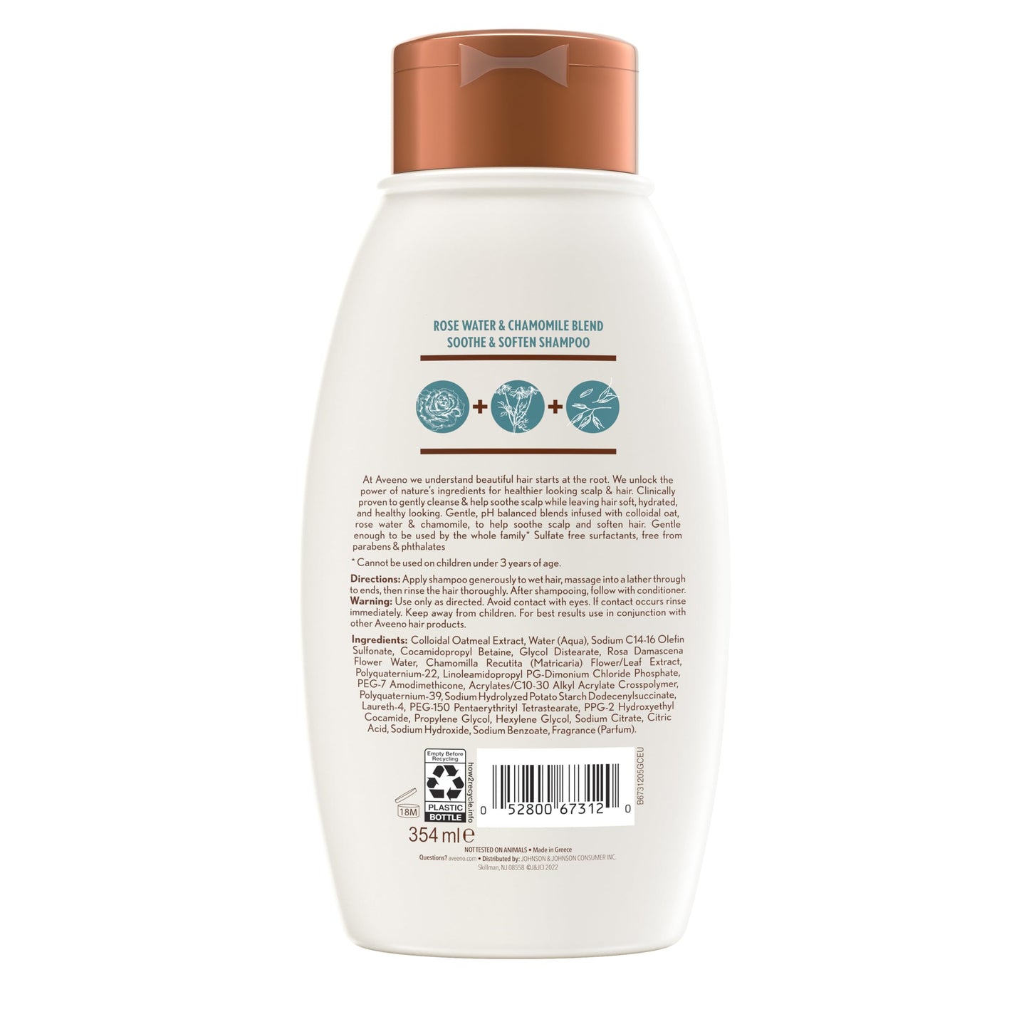 Aveeno Rose Water & Chamomile Shampoo for Dry Hair, Hydrating, 12 fl oz(Packaging May Vary)