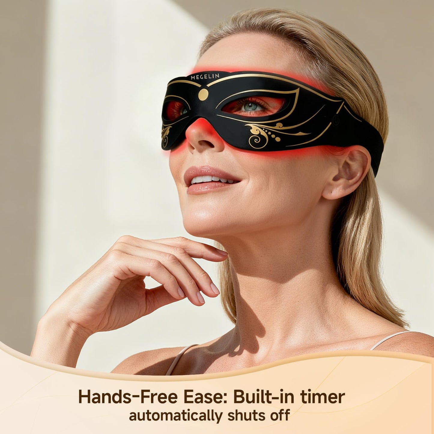 Megelin 3 Modes Red Light Therapy for Eyes, Under-Eye Red Light Therapy Glasses,Treatment of Periorbital Wrinkles and Rhytides,Relieving Eye Fatigue
