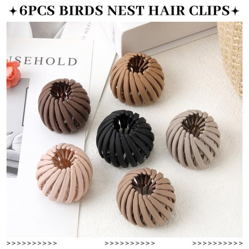 6Pcs Bird Nest Magic Hair Clips Hair Nest for Bun Strong Ponytail Holders for Women Girls (Neutral, Small)