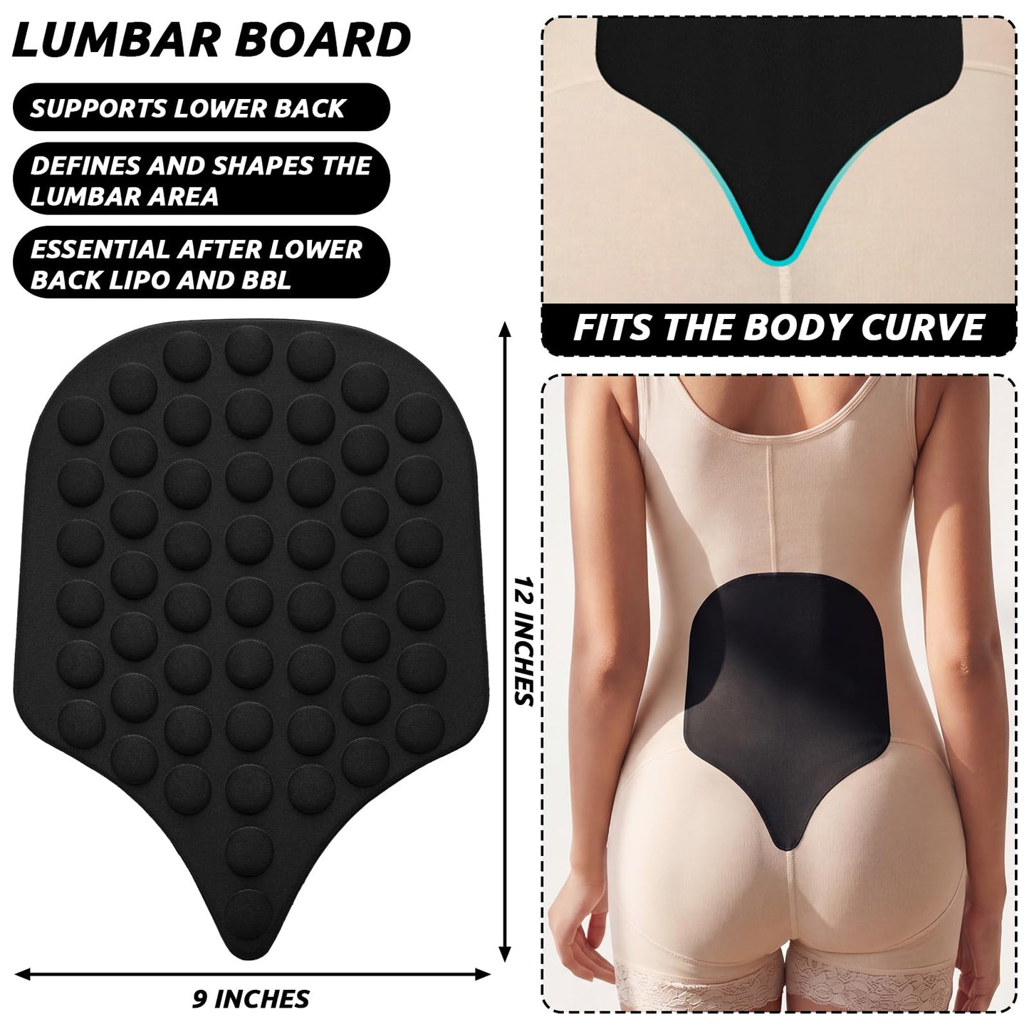 Outus Back Lipo Foam Compression Board Backboard with Bubble Massage, Soft Foam Back Compression Pad(Black)