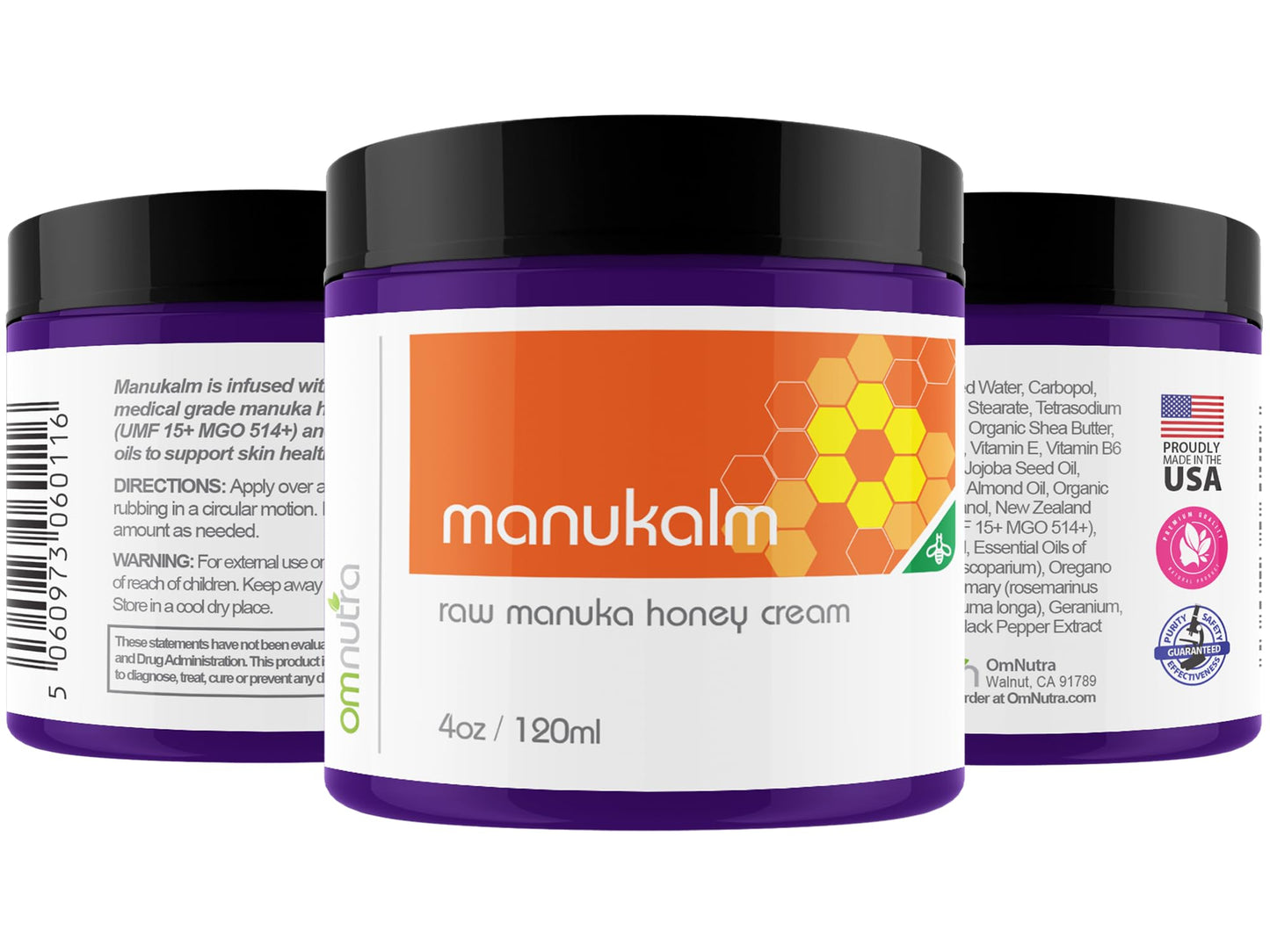 OmNutra New Zealand Manuka Honey Cream - 4OZ Medical Grade Manuka Honey Ointment UMF 15+ MGO 514+ for Eczema Psoriasis Rosacea Care with Colloidal Oatmeal