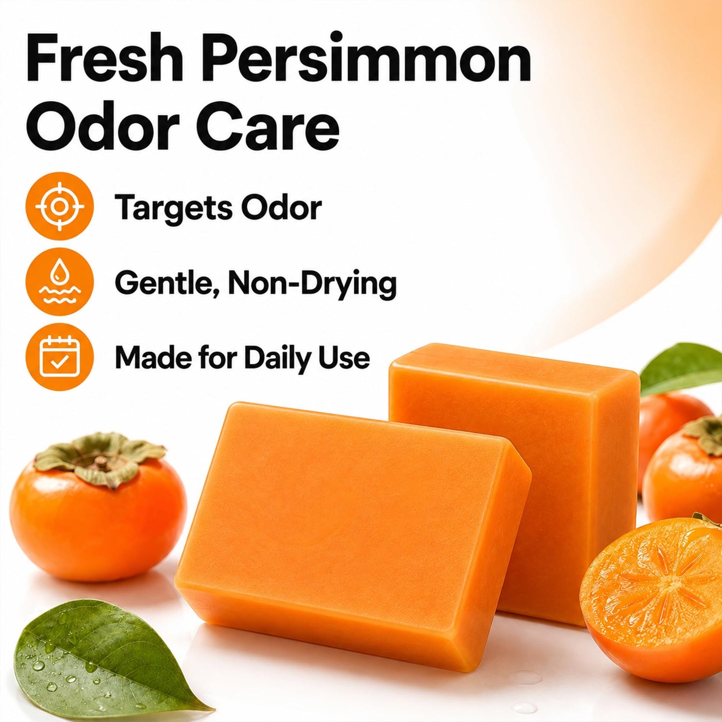 Persimmon Soap for Old People Smell, 3 Pack with Foaming Net, 100g