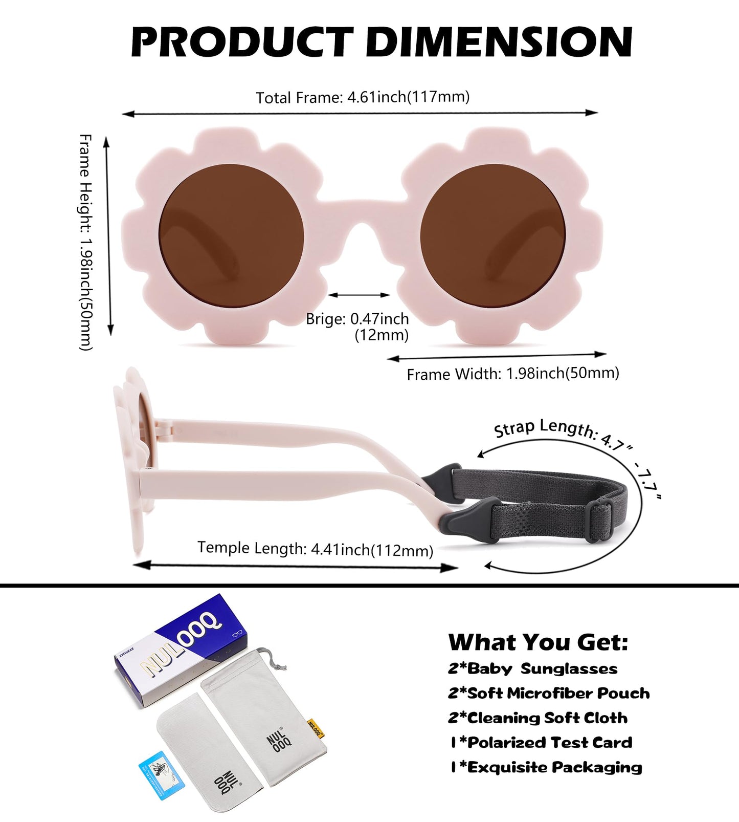 Polarized Baby Sunglasses with Strap – Flexible Flower Shaped Sunglasses for Toddler & Infant Age 0-24 Months (Pink/Pink Mirrored + Beige/Brown) - 2 Pack