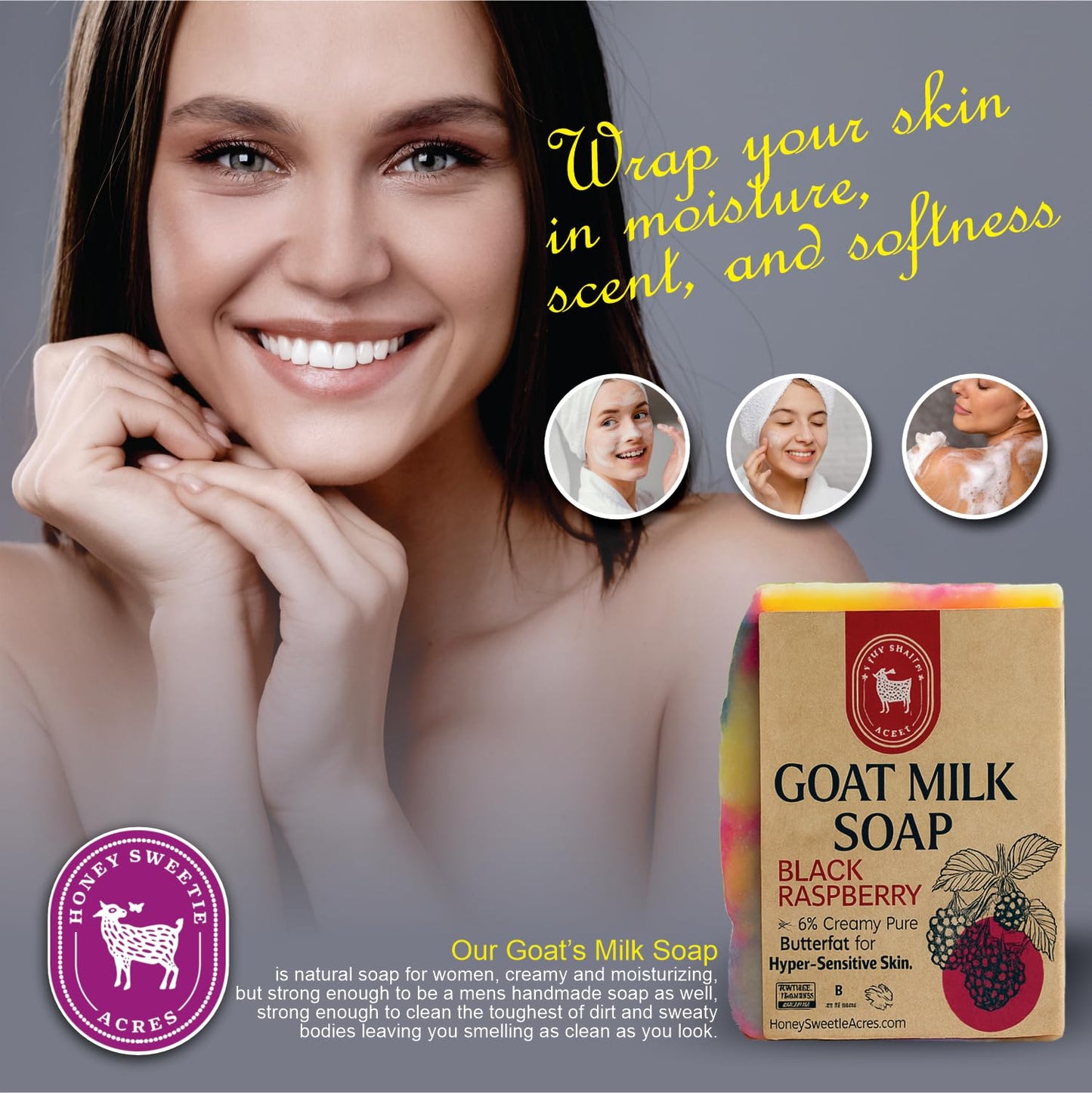 Honey Sweetie Acres Black Raspberry Goat Milk Soap - Handmade 5 oz Bar, Made with Natural Ingredients, Moisturizing & Gentle, Made in the USA (Black Raspberry)