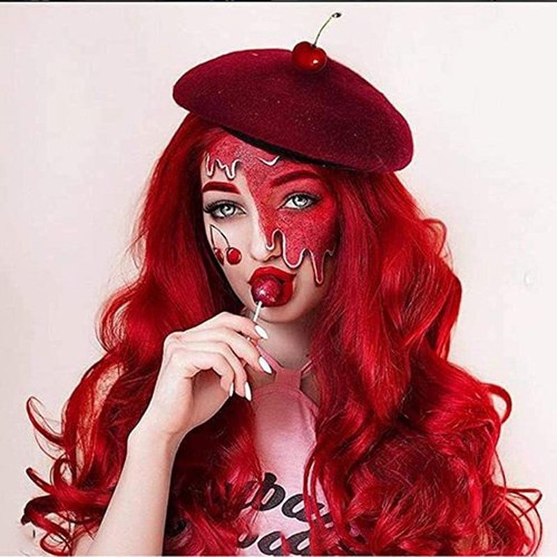 Wiwige Red Wig Long Curly Wavy Wigs for Women Side Part Natural Synthetic Heat Resistant Cosplay Party Wig