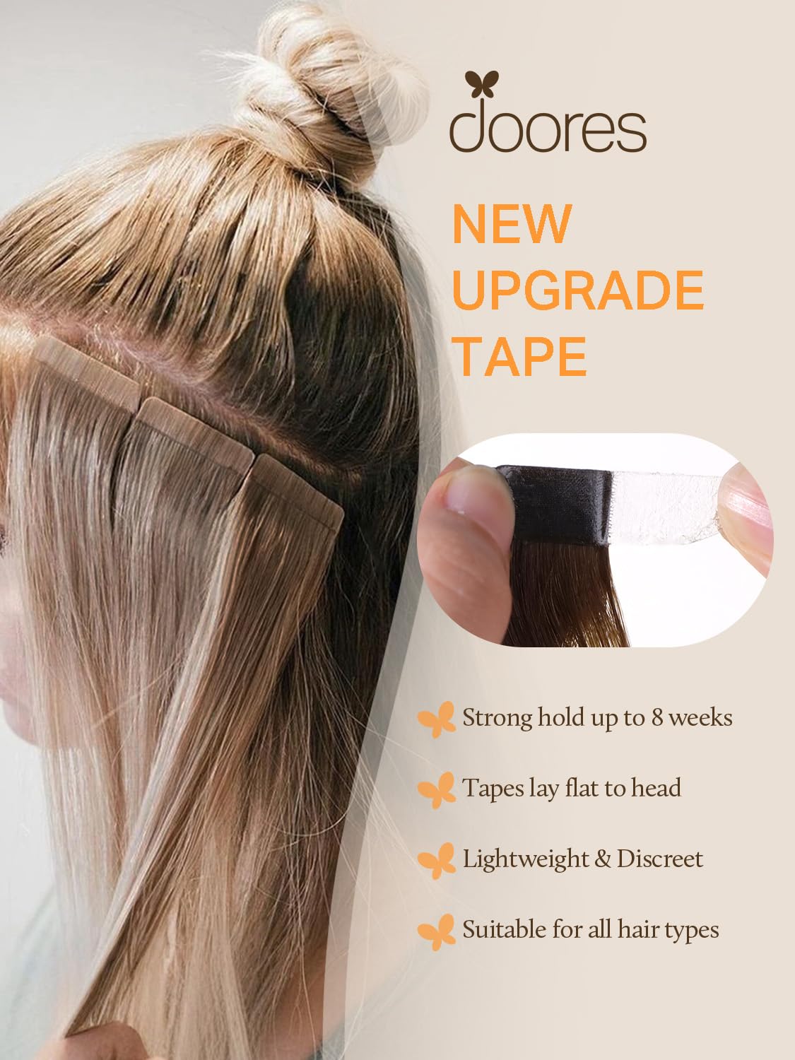 DOORES Human Hair Extensions Tape in, Balayage Dark Brown to Chestnut Brown Real Hair Extensions 40pcs 24 Inch 100g, Tape in Straight Natural Hair Extensions Skin Weft