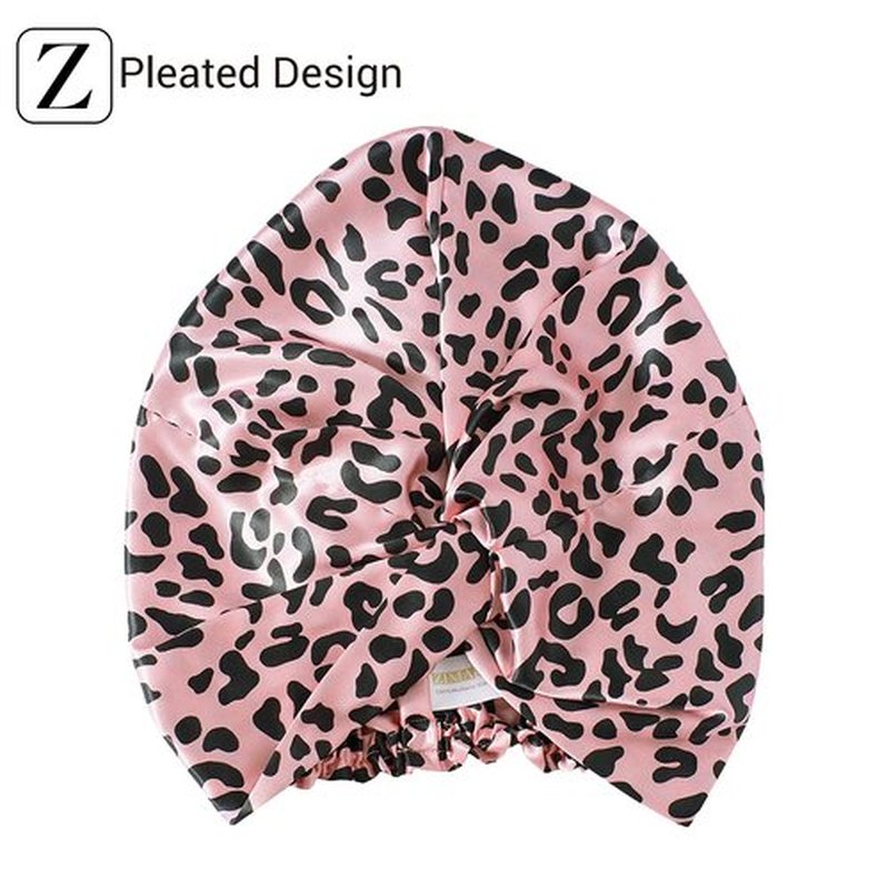 ZIMASILK 22 Momme 100% Mulberry Silk Bonnet for Sleeping & Women Hair Care, Highest Grade 6A Silk hair wrap for sleeping with Premium Elastic Stay On Head (1Pc, Leopard Black/Pink)