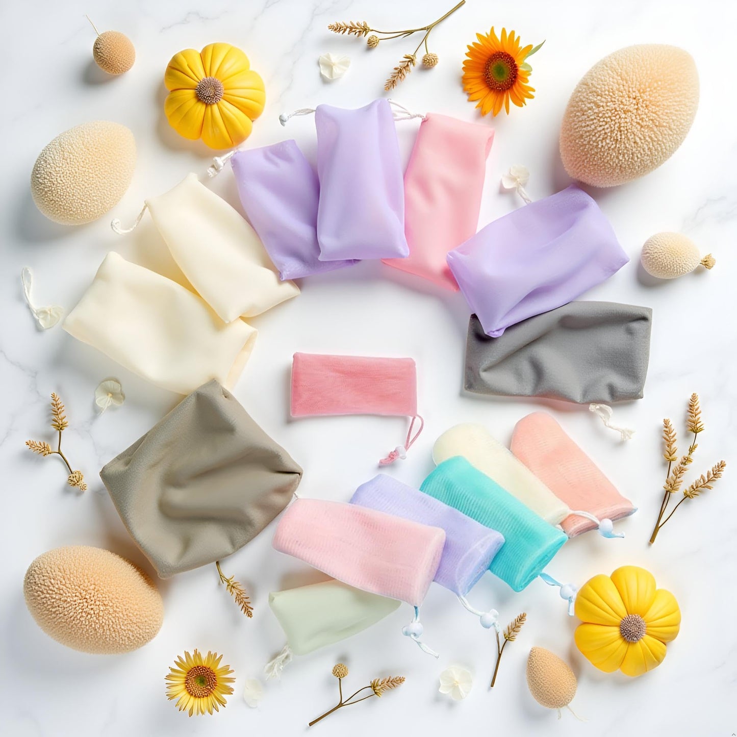 Tnyvm 6Pcs Random Color Exfoliating Mesh Soap Pouch Bubble Foam Net Bag for Body Facial Cleaning Tool, for Shower Saver Pouch Drawstring Foaming Net Soap Bag Used Repeatedly Easy to Store Cleansers