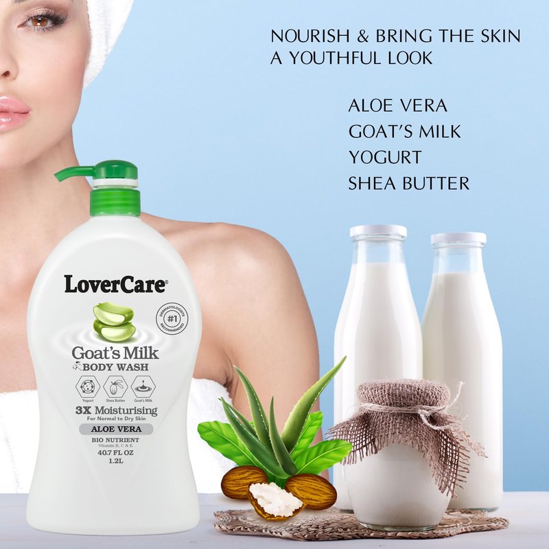 LoverCare Goat's Milk Moisturizing Body Wash Shower Cream Shower Gel Aloe Vera 40.7 Fl.Oz