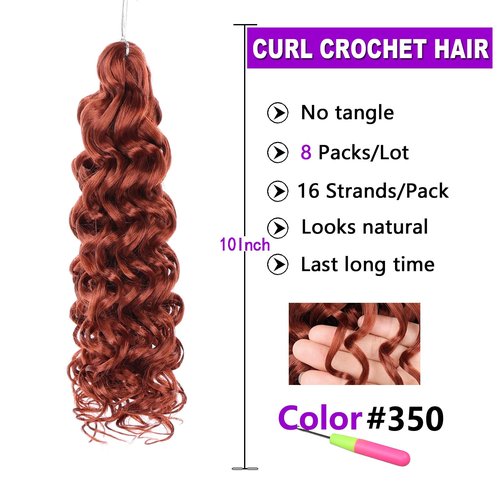 ZRQ Ginger GoGo Curl Crochet Hair 10 Inch 350 Short Beach Curl Crochet Hair For Women Water Wave Crochet hair Synthetic Deep Twist Crochet Hair (10Inch,350)