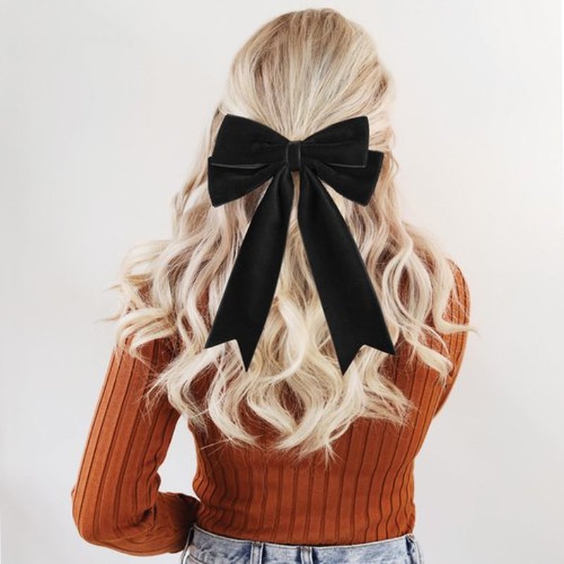 2PCS Velvet Bows Hair Clip Ribbon Black White Accessories Ponytail Holder Hair Bow for Women Girls Toddlers Teens Kids