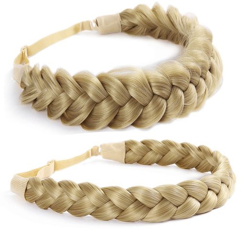 STHEJFB Braid Headband 2 3 Strands combinations Messy Wide Chunky Fluffy Elastic Stretch Hairpiece Braided Headband Women Girl Beauty accessory (Beach blonde)