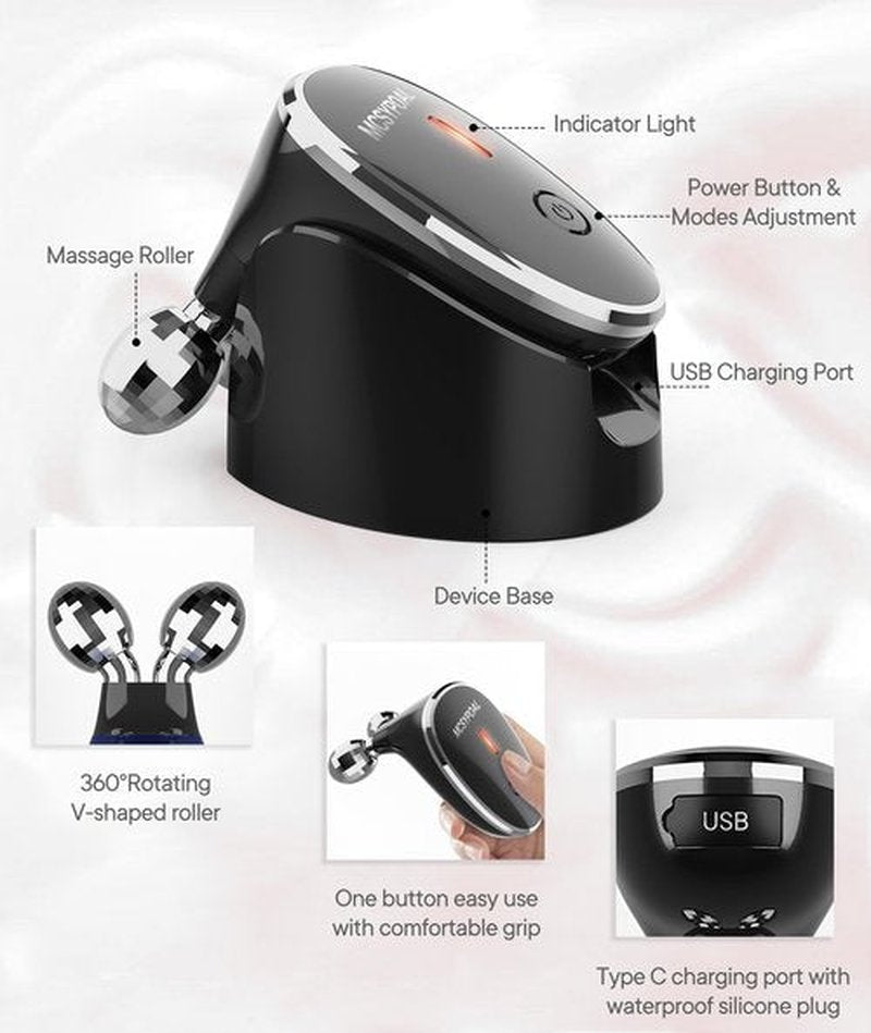 ELISHINE Micro-Current-Facial-Device, 5-in-1 Facial Roller Massager for Skin Care at Home, Face Massager Tool, Black