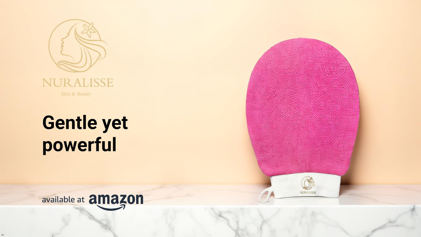 Nuralisse Skincare Premium Exfoliating Mitt – Vegan Viscose exfoliating Kessa Glove for Self-Tan Removal, Keratosis Pilaris & Smooth, Radiant Skin (Pink, 1 Mitt)