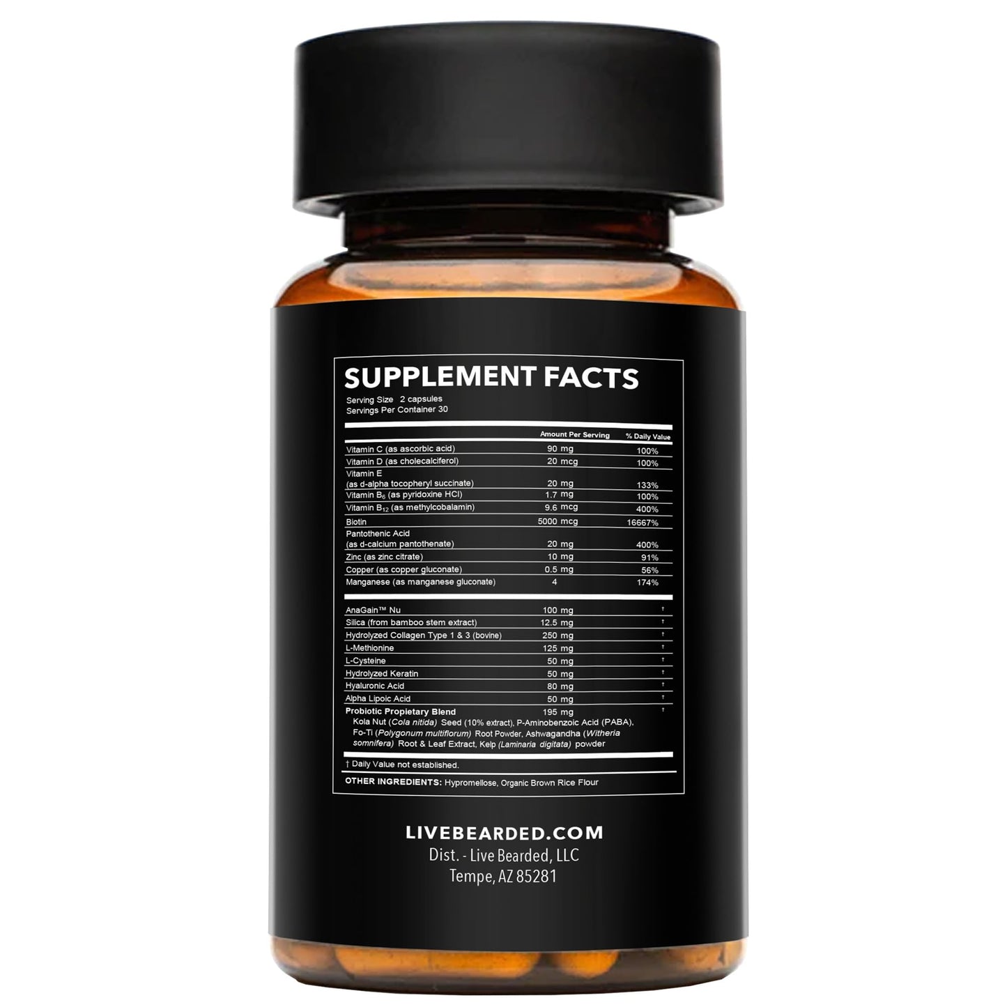 Live Bearded Beard Boost - Beard Growth Vitamins for Men with Biotin, Collagen, Silica, Fo-Ti Root - Facial Hair Growth for Men, Made in the USA | 30-Day Supply