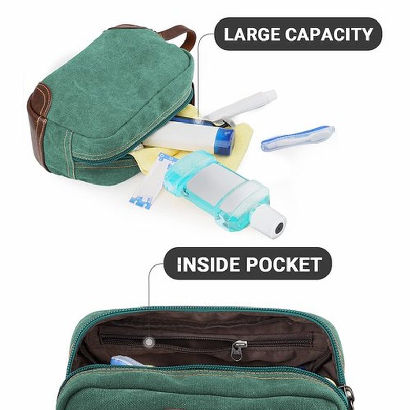 emissary Men's Toiletry Bag, Leather and Canvas Travel Toiletry Bag, Dopp Kit for Men, Travel Bathroom Bag Men's Shaving Kit, Travel Kit Small Bags for Men, Shaving Bag for Travel Accessories (Green)