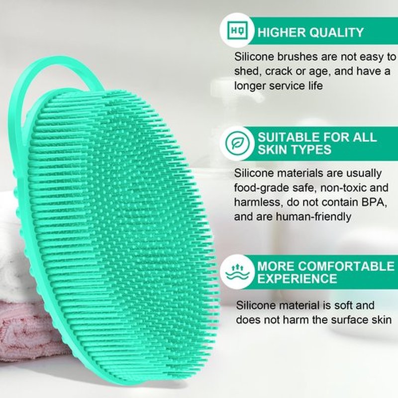 Metene Silicone Exfoliating Body Scrubber with Loop, Body Scrubber for Men and Women, Silicone Loofah for Shower, Soft Silicone Body Scrubber for Shower and Bath Skincare Routine(Green)