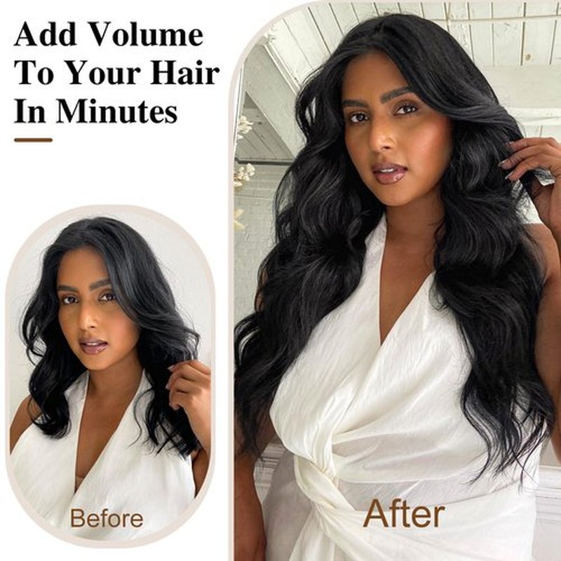 HANYUDIE Clip in Hair Extensions 20 Inch Brown Clip in Hair Extensions for Women 4 PCS Classic Synthetic Long Wavy Hair Extensions Clip ins 11 Clips 210g (Dark Brown)