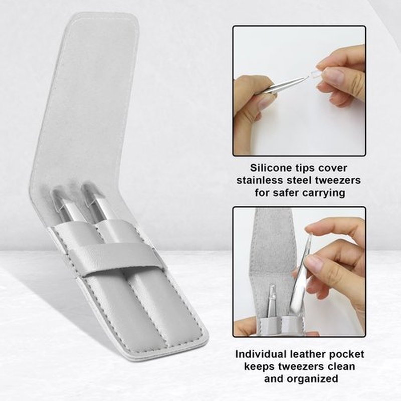 2 Pack Tweezers- Professional Stainless Steel Tweezers for Men and Women, Precision Eyebrow Tweezers for Facial Hair, Chin, and Ingrown Hair Removal (Silver)