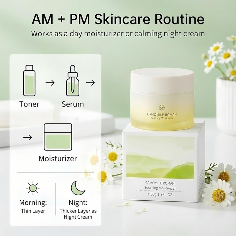 Chamomile Roman Soothing Face Moisturizer Cream - Hydrating Daily Cream for Dry, Oily & Sensitive Skin | 1.7 fl. oz.