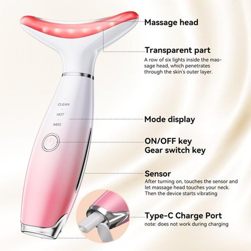 Neck Face Massager, Portable and Multifunctional Face Sculpting Tool, 3 Colour Modes Facial Massager, Face Massager Tool for Skin Care, Pink