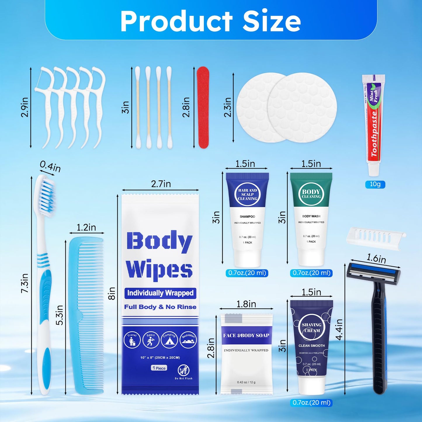 Travel Hygiene Kit Personal Toiletries Bulk, Disposable Homeless Care Package Supplies, Men Toiletry Set Cleaning Essentials Individually Wrapped for Camping, Travel, Relief, Charity (11-in-1, 100)