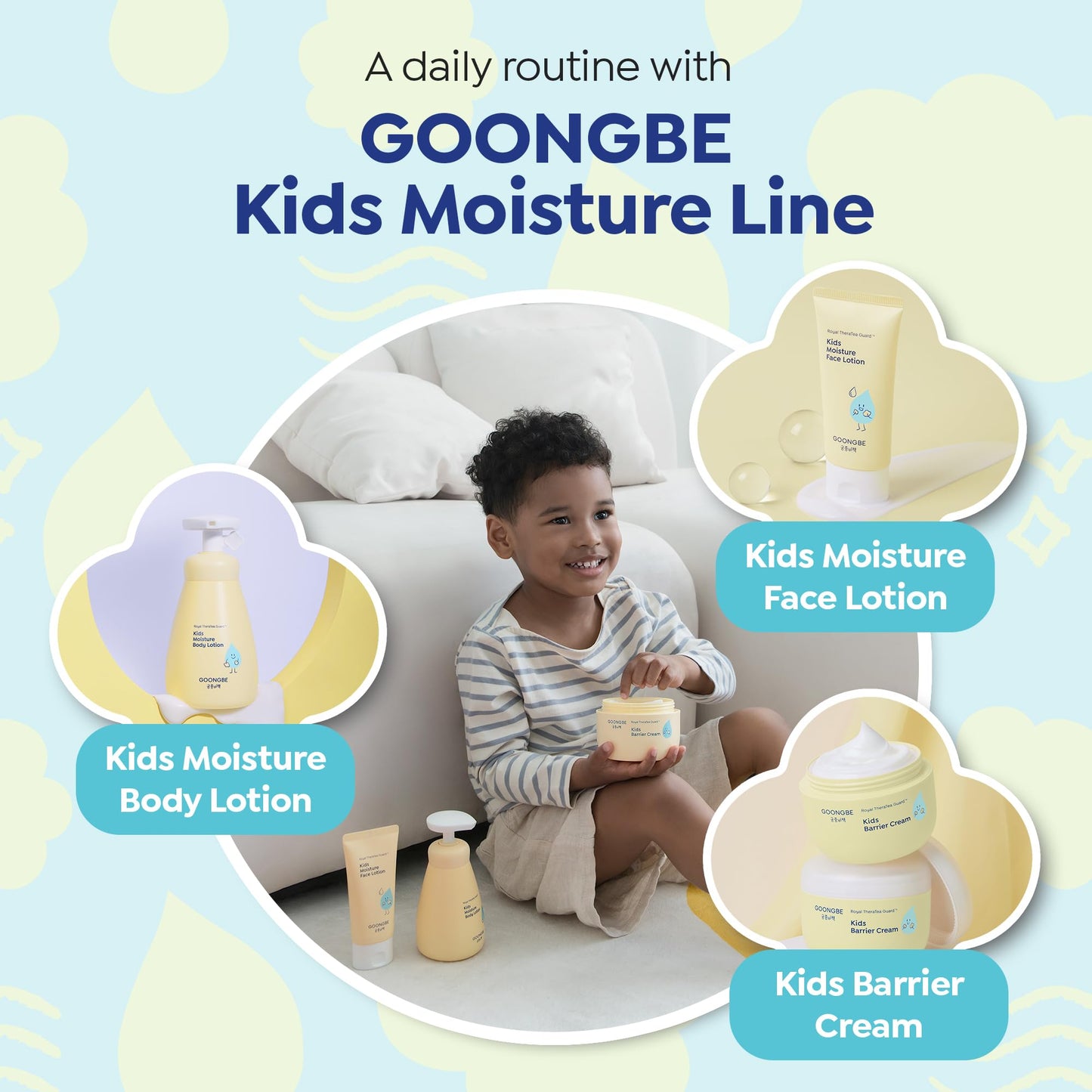 GOONGBE Kids' Moisture Face Lotion - Non-Sticky Quick-Absorb Daily Moisturizer for Sensitive Skin, 8hr Moisturizing Cream with Cica and Allantoin, Barrier-Support Formula, Allergen Free 2.7 fl.oz.