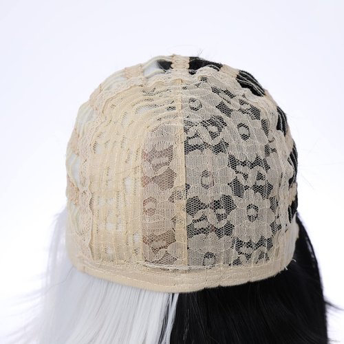 PATTNIUM Black White Bob Wig Short Straight Wig with Bangs Two Color Bob Wig for Women and Girls Synthetic Wig (Black White)