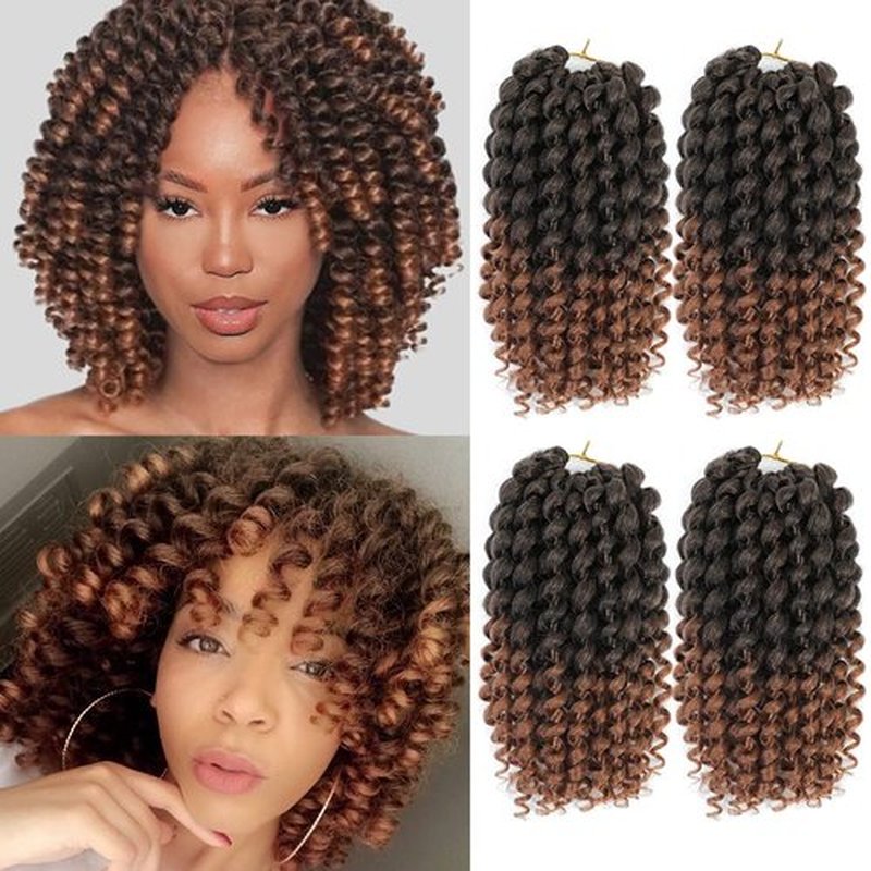 GetMaige Short Jamaican Bounce Curly Crochet Hair Extensions Synthetic 4packs/lot Ombre Brown Ocean Wave Crochet Braids For Black Women (12inch (pack of 4), T30)