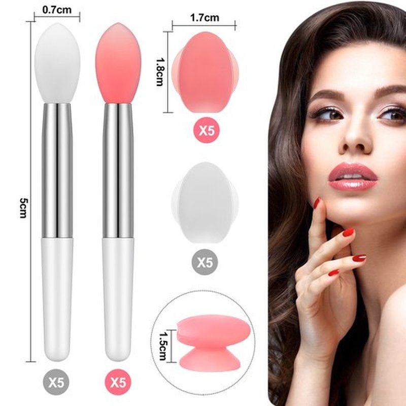 20 Pcs Silicone Lip Brush Covers and Lip Brushes for Lipsticks, Lip Gloss, Lip Balm and Other Cream Makeup Products (Pink, White)