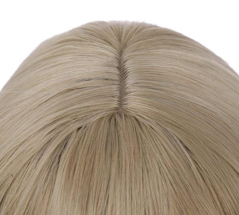 PATTNIUM 14 Inches Blonde Wig Short Wavy Wig Ash Blonde Wig with Bangs Flaxen Blonde Wig for Women Girls Heat Resistant Synthetic Wig(Ash Blonde)