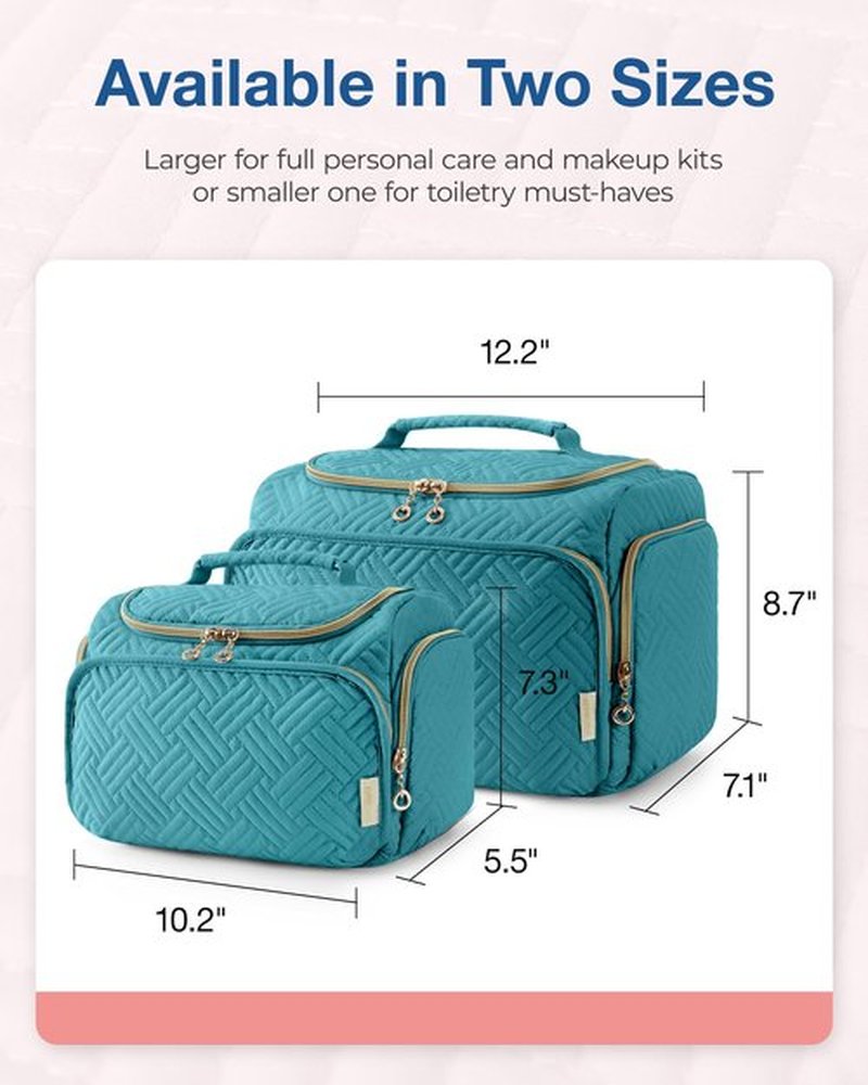 BAGSMART Travel Toiletry Bag, Large Wide-open Travel Bag for Toiletries, Makeup Cosmetic Travel Bag with Handle, Blue-Large