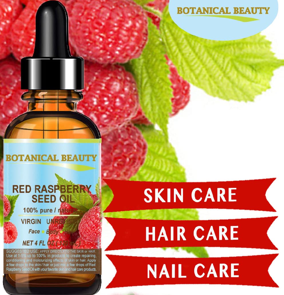 Botanical Beauty RED RASPBERRY SEED OIL 100% Pure Natural Virgin Unrefined Undiluted Cold Pressed Carrier Oil for Face, Skin, Hair, Body, Nails. Rich in Vitamin C, Vitamin E (1 Fl Oz)