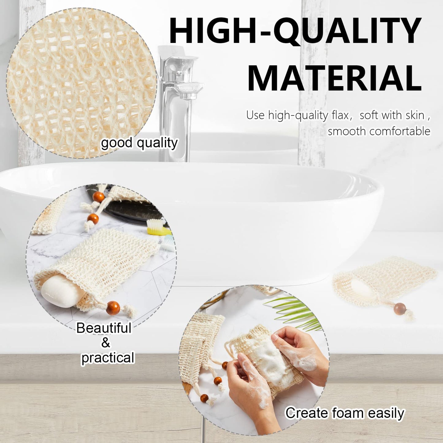 Cunhill 80 Pack Soap Saver Bag Exfoliating Soap Pouch with Drawstring Bar Wooden Bead Foaming and Drying Exfoliating Net for Bath and Shower (3.5x5.5 Inch)