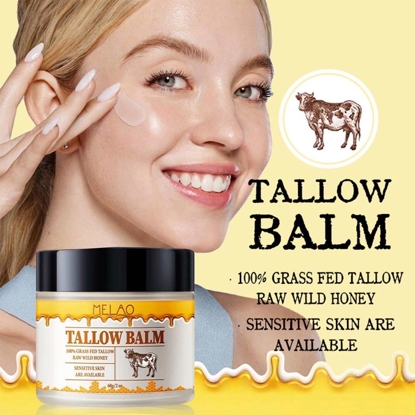 gcdat Whipped Beef Tallow and Honey Balm, Grass Fed Grass Finished Face Cream for All Skin Types - Grass-Fed Beef Tallow & Raw Wild Honey Blend - All-Natural Moisturizer for Face & Body, 2 OZ
