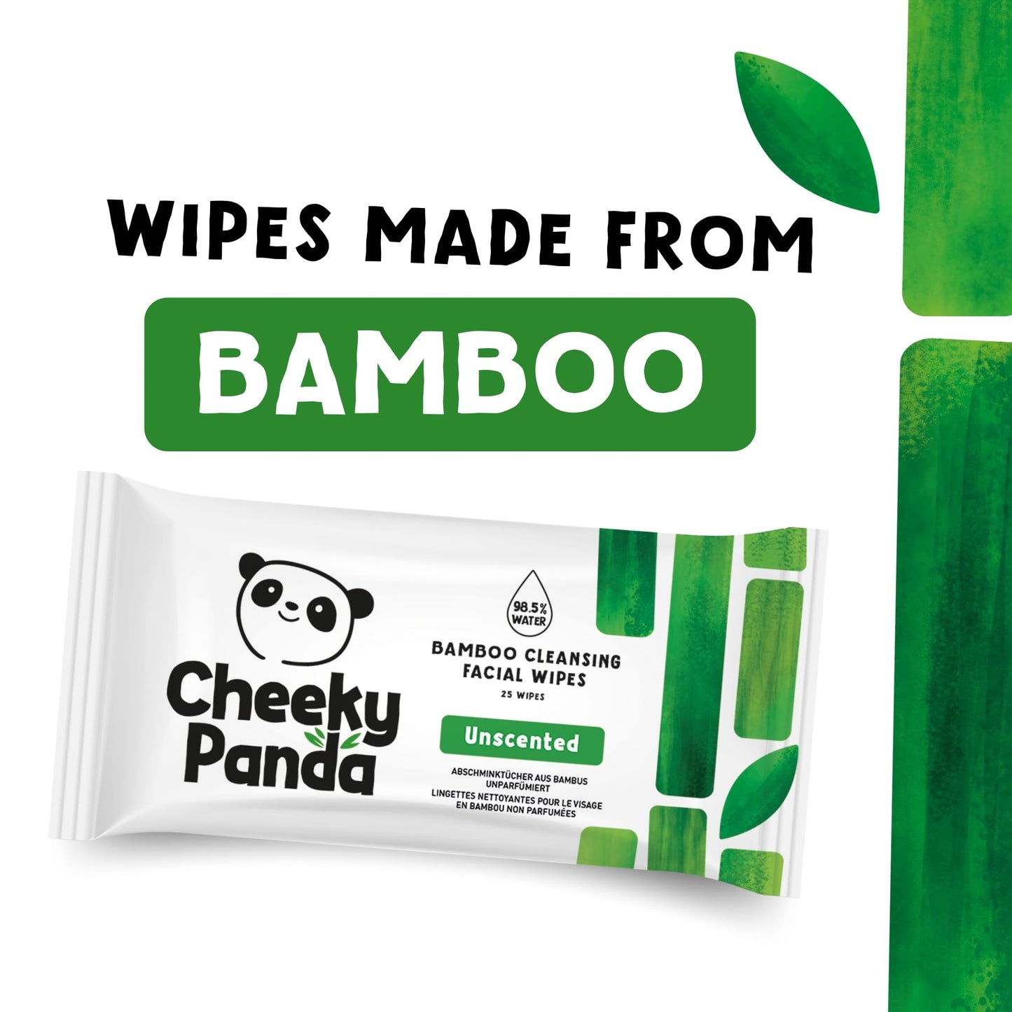 The Cheeky Panda Face Wipes | Unscented Biodegradable Makeup Remover Wipes | Pack of 25 Wet Wipes