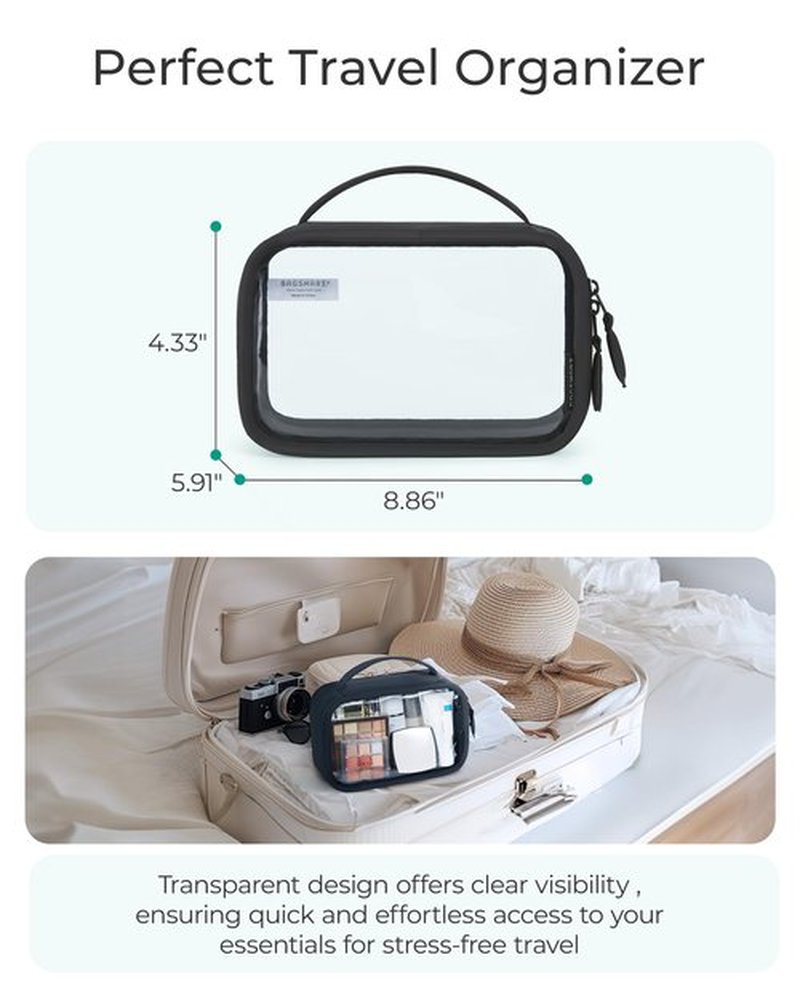 BAGSMART Clear Makeup Bag - TSA Approved Toiletry Bag with Handle Large Opening, Water-Resistant Durable PVC Clear Toiletry Bags for Traveling Travel Essentials (Pink)