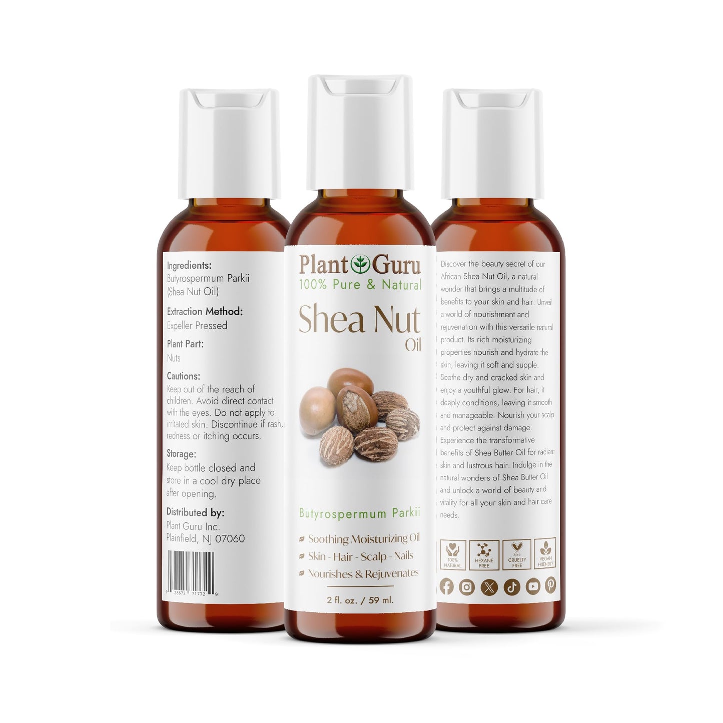 Plant Guru African Shea Nut Butter Oil 2 fl. oz. 100% Pure Natural Skin, Face, Hair Growth And Moisturizer. DIY Body Butters, Lotions, Creams, Lip Balm And Soap Making.