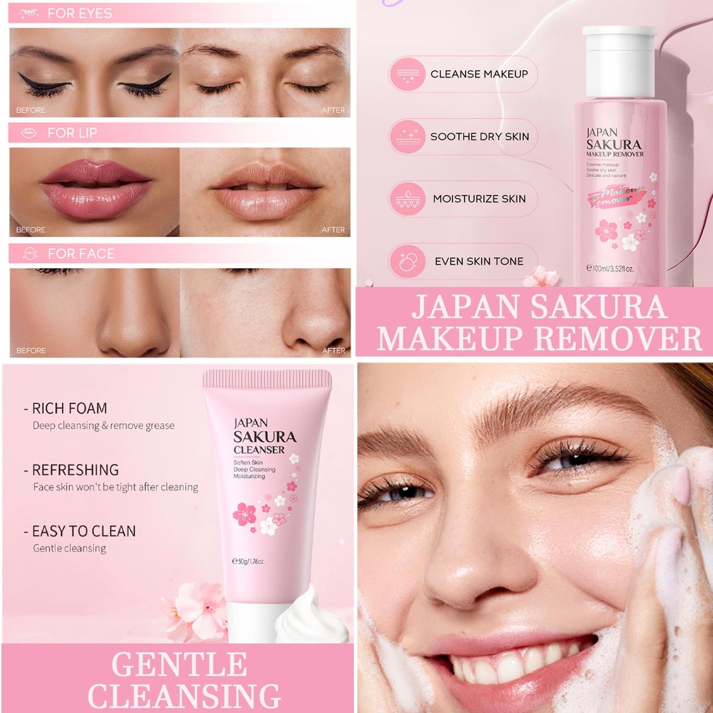 Skincare Set Sakura Women Skincare Gifts for Teen Girls - Travel Essentials for Women - Skin Care Set with Makeup Remover,Face Wash,Moisturizer,Face Mask - Fa ce Care Set for Wo men (11PCS, Sakura)