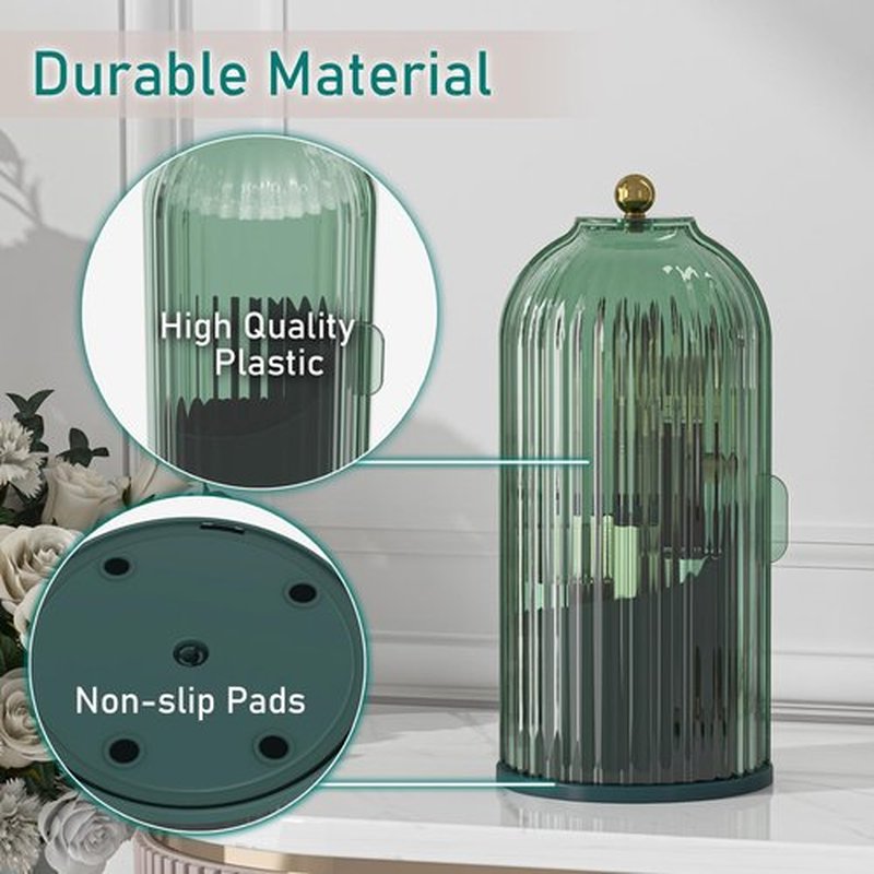GAXmi Makeup Brush Holder with Lid Cosmetic Tools Organizer 360 Rotating Waterproof Dustproof Makeup Brushes Storage for Vanity, All Green