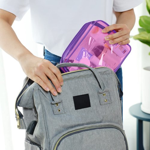 PACKISM Clear Makeup Bags, 2 Pack Clear Toiletry Bags with Zipper, Water-resistant Clear Cosmetic Bags Fit Travel Essentials, Carry-on Clear Travel Bags, Light Pinkish Purple