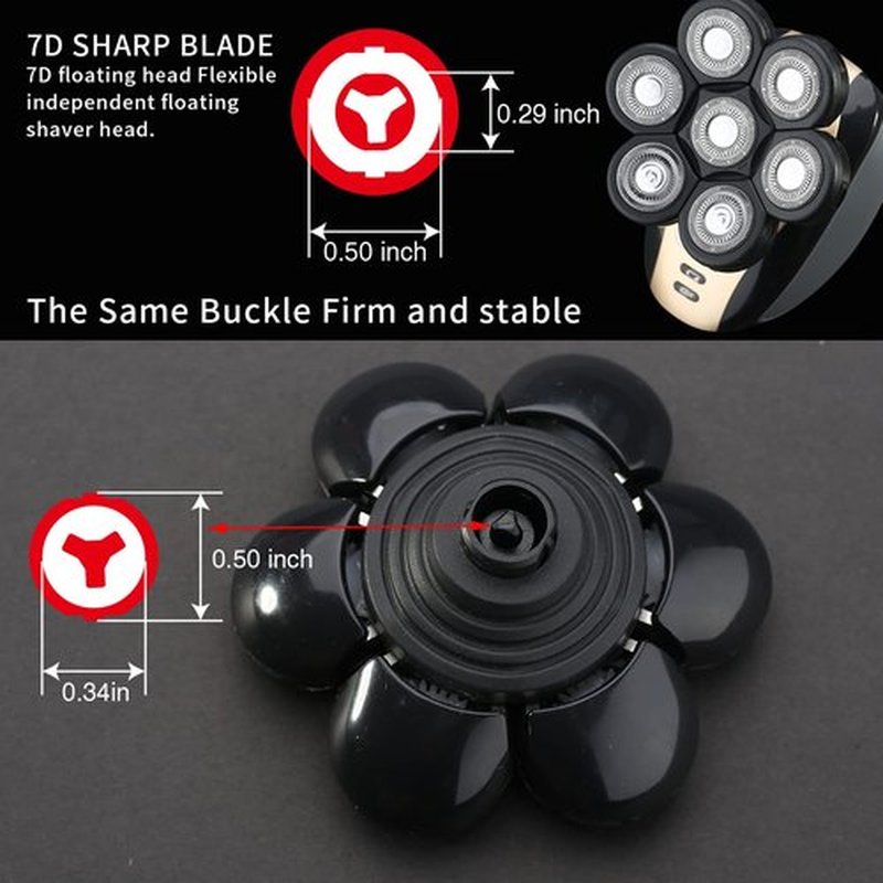 7 Blades Head Shaver Replacement Heads Electric Shaver Head Shaver Universal Replacement Blades Electric Razor for Men (7D Black)