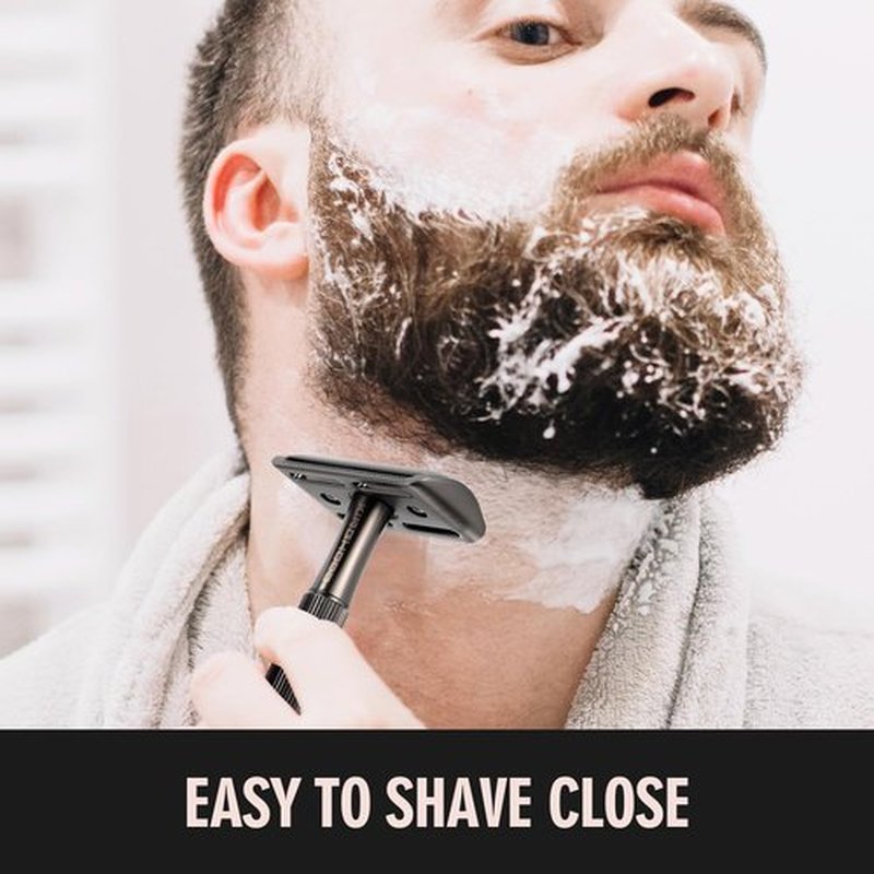 KINGHOOD Brass Safety Razor with 10 Blades,One Blade Razor Reusable Razor Eco-Friendly Razor Long Handle & Weighted Razor,Double Edge Razor Single Blade Razor for Sensitive Skin