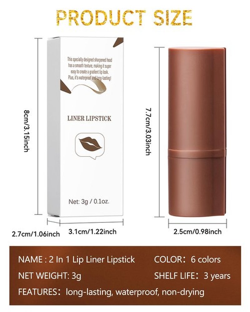 2 in 1 Lip Liner Lipstick,Coffee Nude Brown Lip Liner Lip Gloss,Velvet Matte Sharpened Head Lip Tint Stain,Long Lasting Waterproof,Highly Pigmented Non-sticky Tinted Lip Balm,Lip Makeup for Women-06