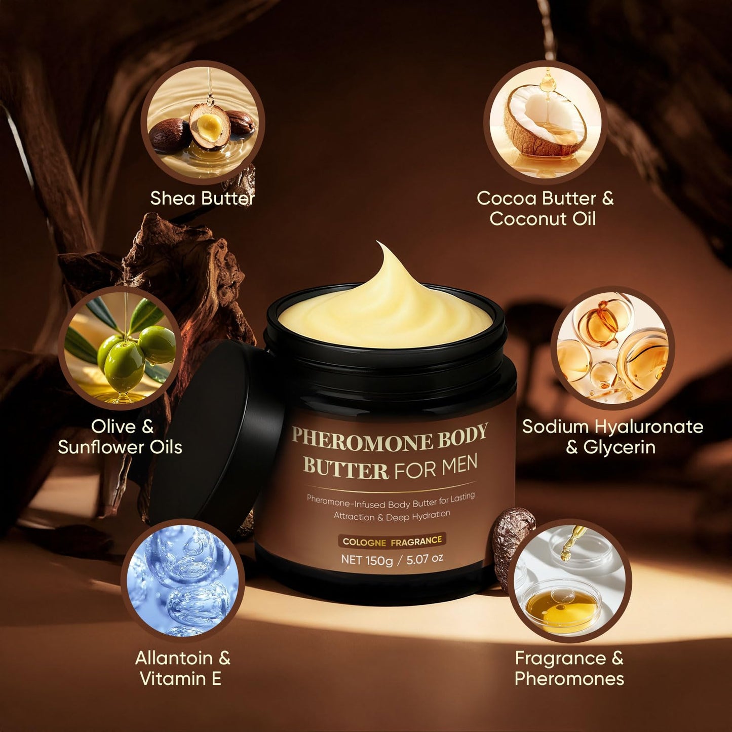 Derperzi Pheromone Body Butter for Men, Cologne Body Skin Cream with Shea Butter, Cocoa Butter & Coconut Oil, Long-Lasting Fragrance, Deep Hydration, Non-Greasy, Alcohol-Free, Vegan (1)
