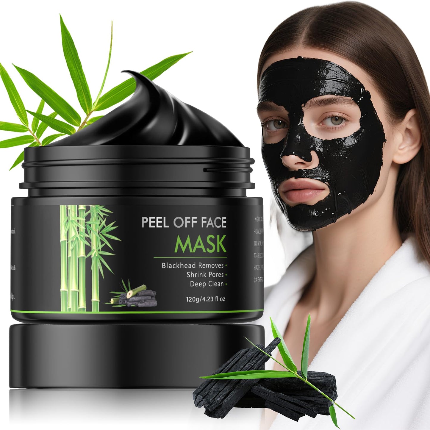AOPEIBOTO Charcoal Peel Off Face Mask, Blackhead Remover Mask, Black Mask Peel Off for Nose, Deep Cleansing Face Proes, Dirts and Oil for Women & Men, 120g/4.23fl.oz