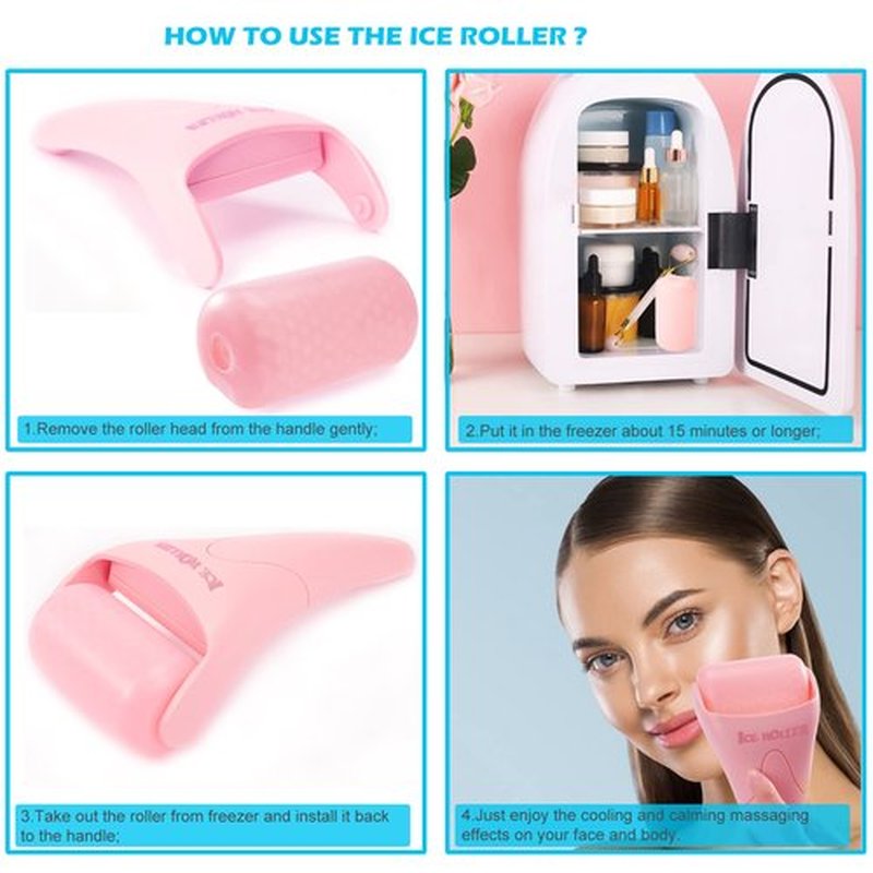 2 Pack Ice Roller for Face and Body Massage, Facial Roller Skin Care Tool for Reduce Wrinkles and Puffiness, Migraine Pain Relief and Skin Tighten, Cold Therapy for Cooling and Calming.(Pink+Green)